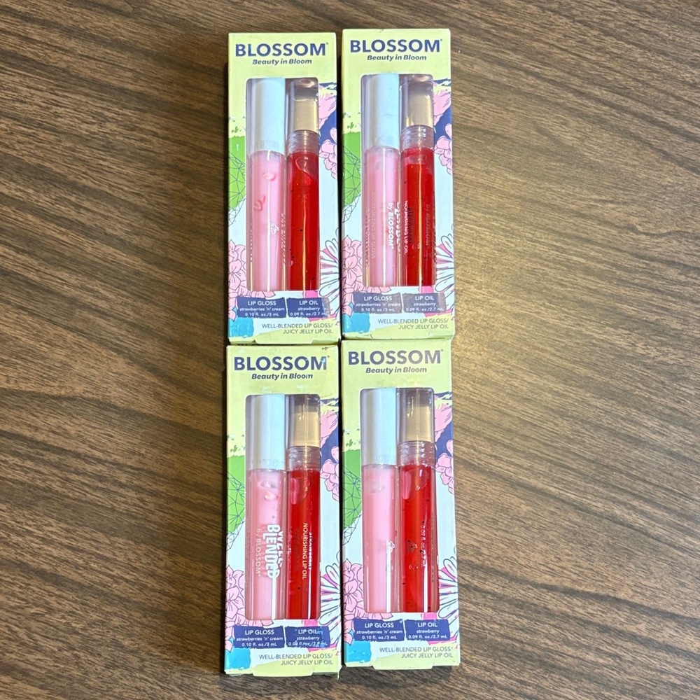NEW Blossom Beauty Bloom Strawberries 'n' Cream Lip Gloss & Lip Oil Lot of 4 pks